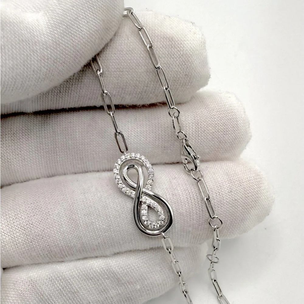 7” .925 Sterling Silver Infinity Style Cz Bracelet